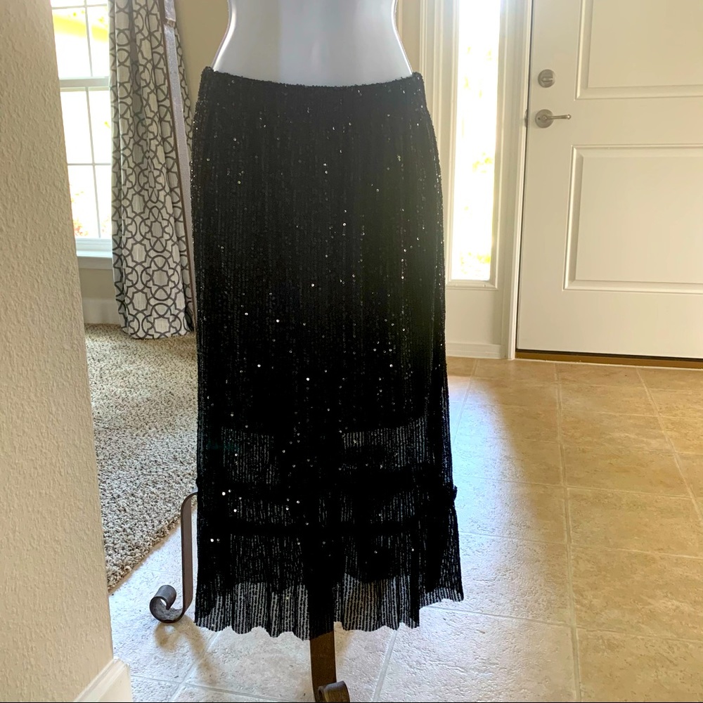 Blue Rain Sequin Midi Skirt